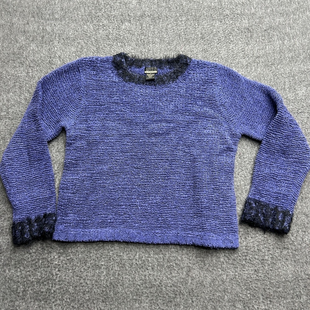 Sigrid Olsen Sport Sweater‎ Medium Blue 90s y2k Blue Fuzzy Trim